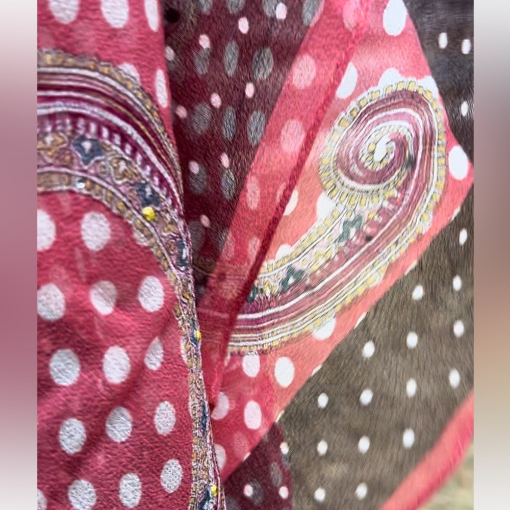 100% Silk Scarf | Sheer | Gem Embellished on End Quarters / Paisley Polka Dot